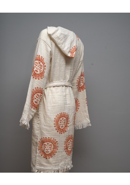 Güneş Desenli Pamuklu Müslin Kimono Bornoz Kaftan Sabahlık