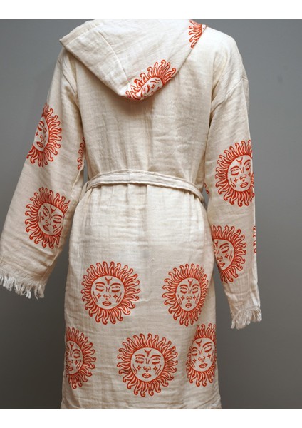 Güneş Desenli Pamuklu Müslin Kimono Bornoz Kaftan Sabahlık