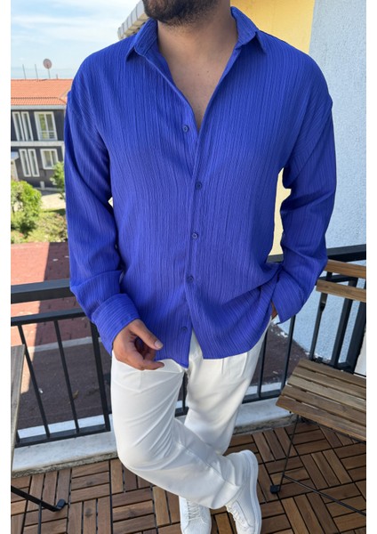 Tam Kalıp Bürümcük Kumaş Gömlek Zümrüt Saks