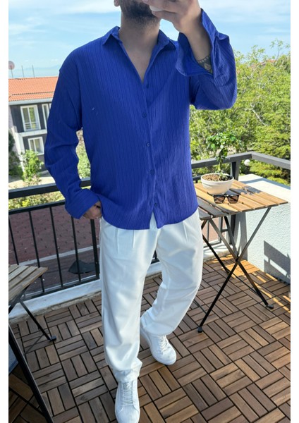 Tam Kalıp Bürümcük Kumaş Gömlek Zümrüt Saks fiyatları