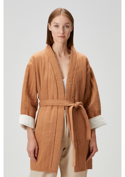 Quilted Keten Ceket Indian Tan / Ekru