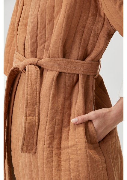 Quilted Keten Ceket Indian Tan / Ekru indirimleri