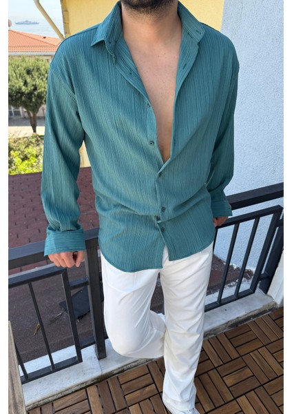 Tam Kalıp Bürümcük Kumaş Gömlek Zümrüt Yeşil fiyatları