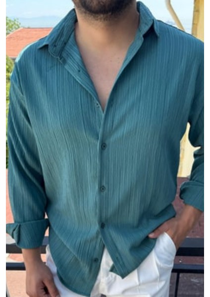 Tam Kalıp Bürümcük Kumaş Gömlek Zümrüt Yeşil modelleri