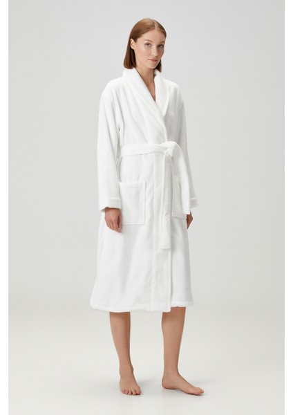 Terry Shawl Collar Pamuk Bornoz Beyaz