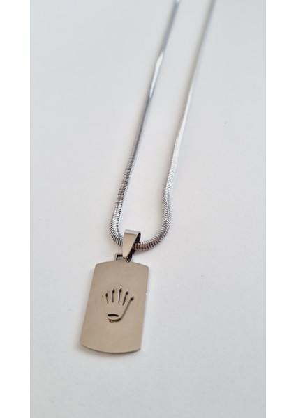 316L Paslanmaz Çelik Gümüş Kral Tacı Detaylı Uçlu Kolye