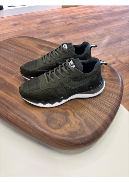 1091 Haki Paraşüt Nubuk Detay Hakiki Deri Erkek Sneakers - Erkek Spor Ayakkabı