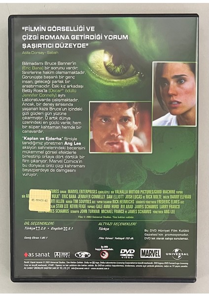 Hulk DVD (Orjinal Dönem Baskı Dvd)