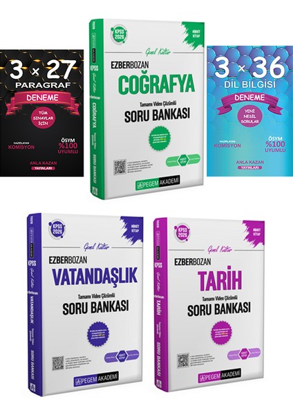 Pegem 2026 Kpss Ezberbozan Tarih Coğrafya Vatandaşlık Soru + Anla Kazan Deneme 5 Li Set