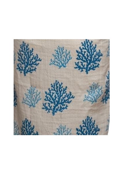Mavi Mercan Desenli Pamuklu Müslin Kimono Bornoz Kaftan Sabahlık