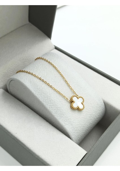 Çelik Çift Taraflı Tek Yoncalı Sedef Kolye Van Cleef Model TRKOLYE50340