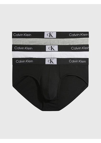 Erkek Basic 3'lü Ck Imzalı Bel Bantlı Boxer - Siyah Beyaz Gri