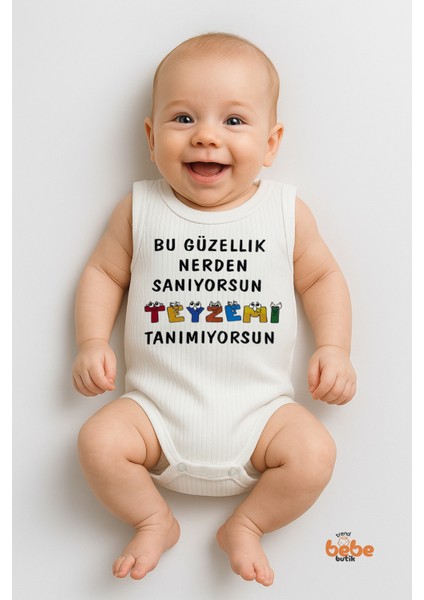 Bu Güzellik Teyzemden Yazılı Çıtçıtlı Ribana Bebek Zıbını | Pamuk Body Tulum | 6-12-18-24-36 Ay