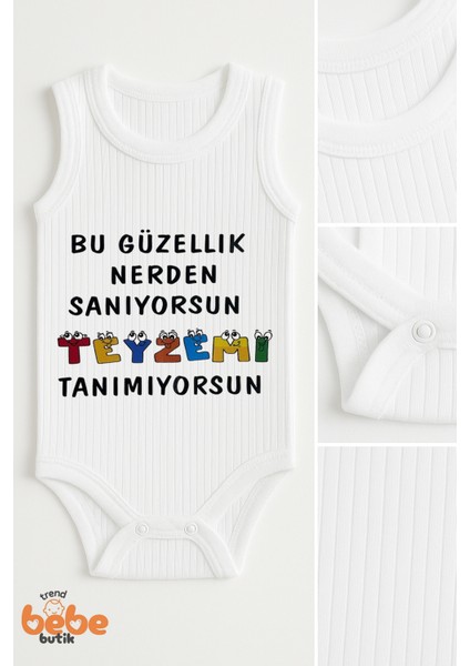 Bu Güzellik Teyzemden Yazılı Çıtçıtlı Ribana Bebek Zıbını | Pamuk Body Tulum | 6-12-18-24-36 Ay fiyatları