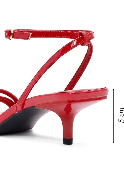 Kadın Kırmızı Bilekten Bantlı Topuklu Rugan Sandalet 25SFE485916 fiyatları