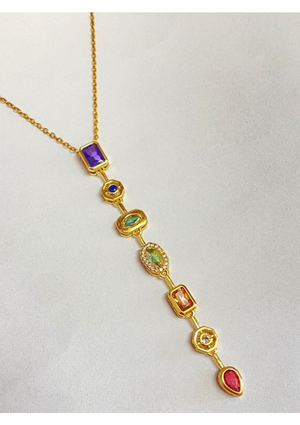 7 Elementli Renkli Taşlı Özel Y Tasarım Kadın Çelik Vip Kolye fiyatları