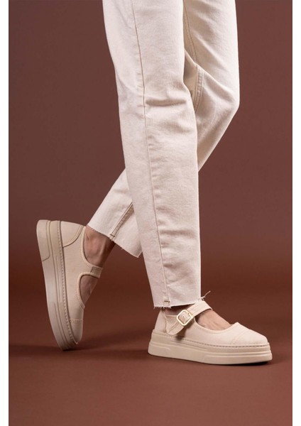 Keten Toka Detaylı Lastikli Hafif Taban Kadın Babet Ayakkabı fırsatları