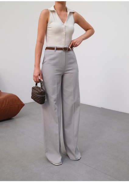 Kadın Kemerli ve Dökümlü Keten Pantolon (Kemer Dahildir) modelleri
