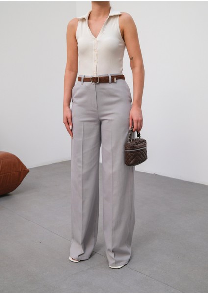 Kadın Kemerli ve Dökümlü Keten Pantolon (Kemer Dahildir) indirimleri