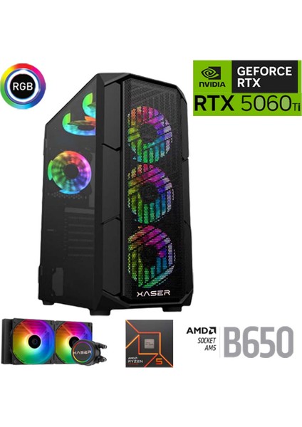 Thunder X710 Ryzen 5 7500F 32GB Ddr5 Ram 1tb M.2 Nvme SSD 8gb RTX5060TI Sıvı Soğutmalı Oyuncu Hazır Sistem