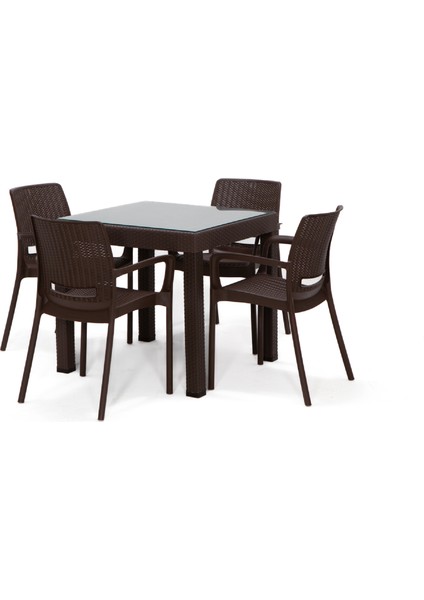 Rattan Small Lüx Camlı Kahve Masa Takımı Bahçe&balkon 1 Camlı Masa 4 Sandalye