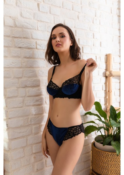 Kadife Sütyen ve Slip Külot Takım Lacivert fiyatları