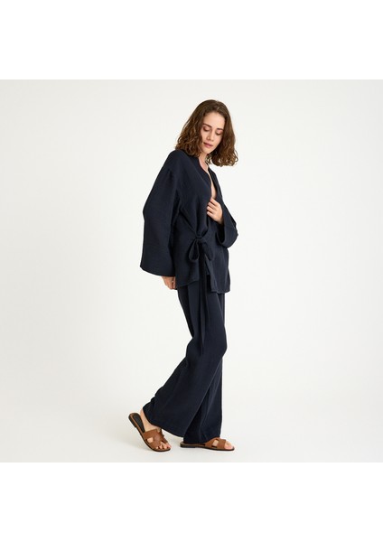 %100 Pamuklu Dokuma Içten Bağlamalı Müslin Kimono-Pantolon Alt Üst Takım fiyatları
