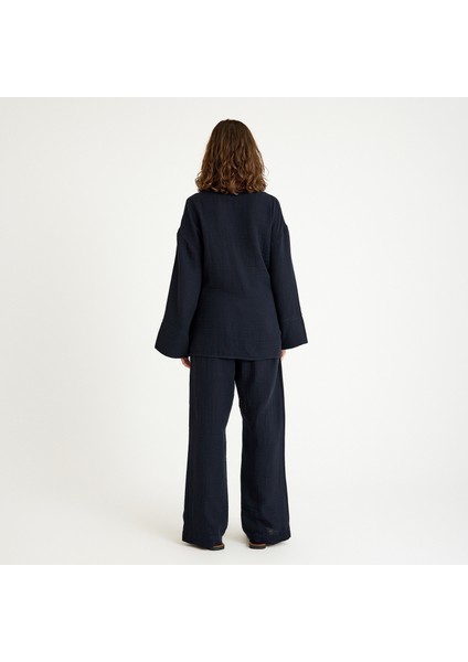 %100 Pamuklu Dokuma Içten Bağlamalı Müslin Kimono-Pantolon Alt Üst Takım fırsatları