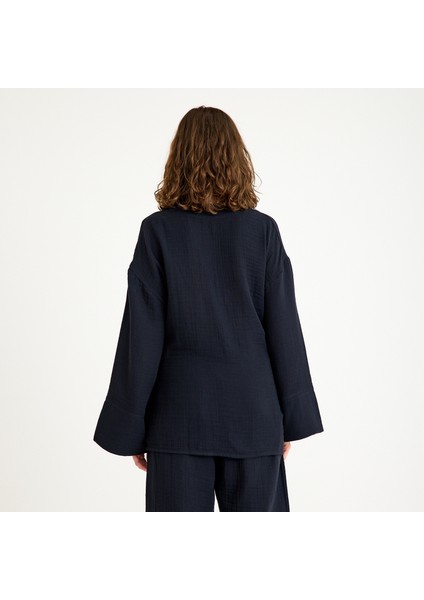 %100 Pamuklu Dokuma Içten Bağlamalı Müslin Kimono-Pantolon Alt Üst Takım indirimleri