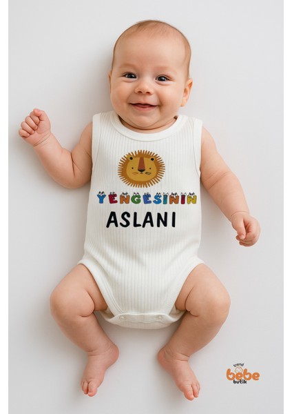 Yengesinin Aslanı Baskılı Çıtçıtlı Ribana Bebek Zıbını | Pamuk Body Tulum | 6-12-18-24-36 Ay