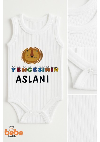 Yengesinin Aslanı Baskılı Çıtçıtlı Ribana Bebek Zıbını | Pamuk Body Tulum | 6-12-18-24-36 Ay fiyatları