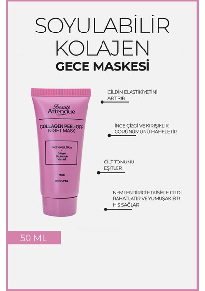 Beauté Attendue Collagen Peel-Off Night Mask – Soyulabilir Kolajen Gece Maskesi | Niasinamid & E Vitamini Içerikli fiyatları