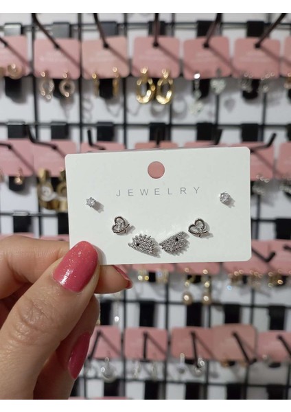 Parlak Taşlı Silver Kirpili Çoklu Zirkon Küpe