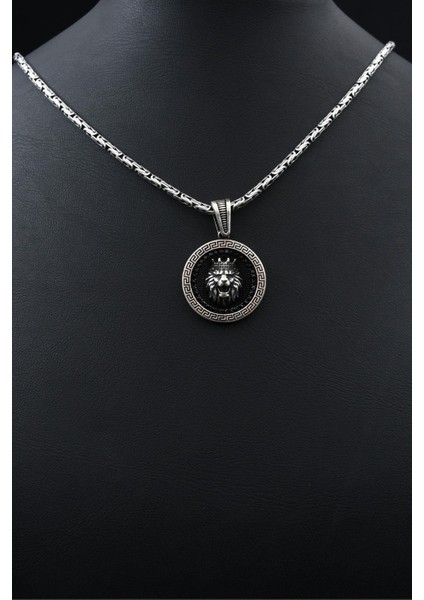 Grek Desenli Kral Taclı Aslan Figürlü 925 Ayar Gümüş Kolye Kral Zincir 2mm 901862 indirimleri