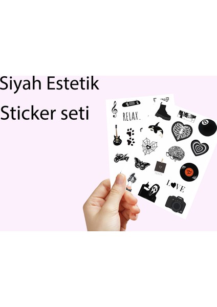 Vsco Siyah Aesthetic Planner Bullet Journal Laptop Notebook Tablet Sticker Set 3,5cm - 30 Adet