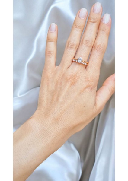 Paslanmaz Çelik 2'li Taşlı Yüzük