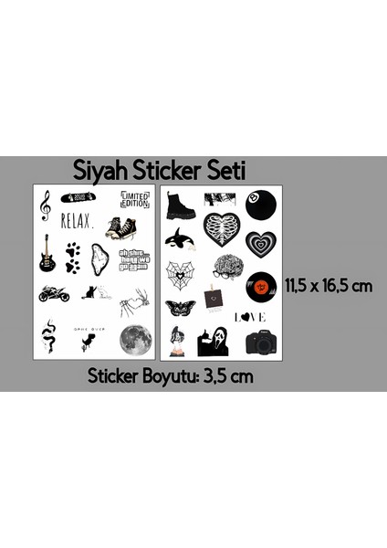 Vsco Siyah Aesthetic Planner Bullet Journal Laptop Notebook Tablet Sticker Set 3,5cm - 30 Adet
