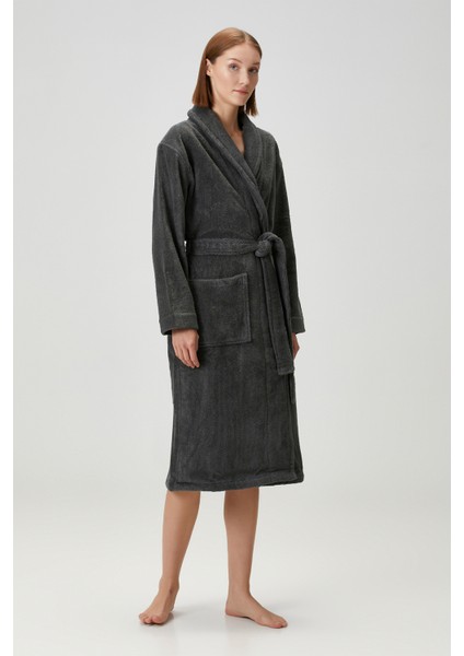 Terry Shawl Collar Pamuk Bornoz Antrasit