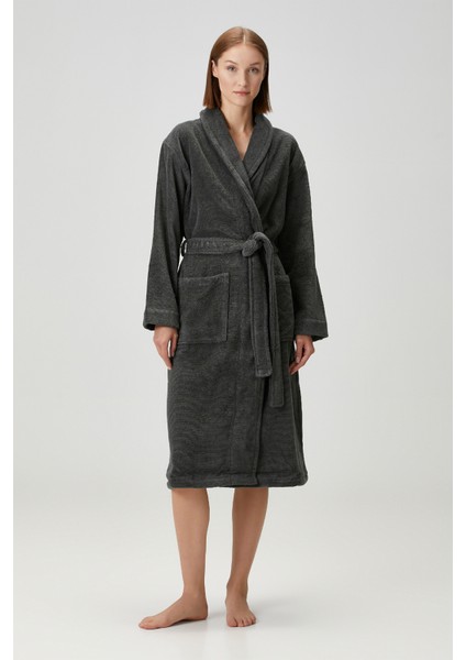 Terry Shawl Collar Pamuk Bornoz Antrasit modelleri