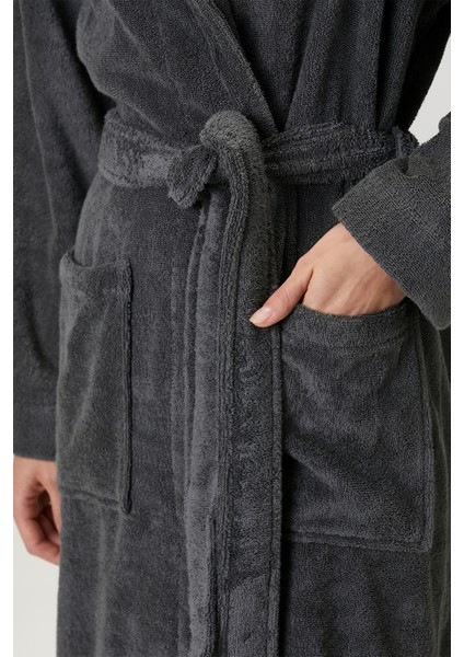 Terry Shawl Collar Pamuk Bornoz Antrasit indirimleri