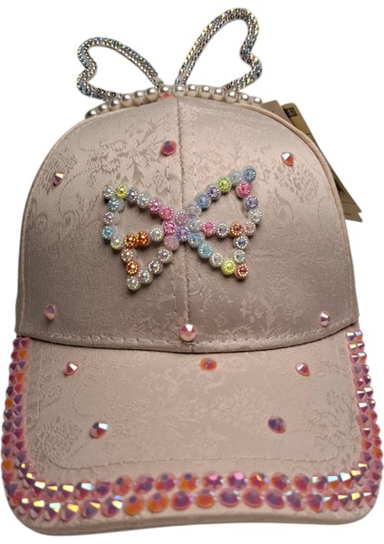 Spteks Kitti 4-8 Yaş Kız Çocuk Açık Pembe Parlak Taşlı Model Yazlık Kep Şapka