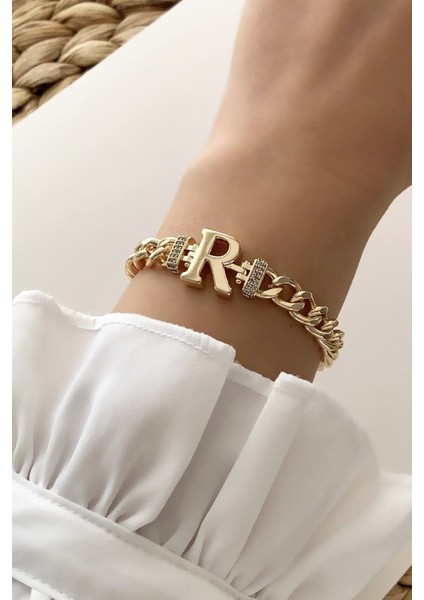 Gold R Harf Bileklik TRBILEK7717 B34003