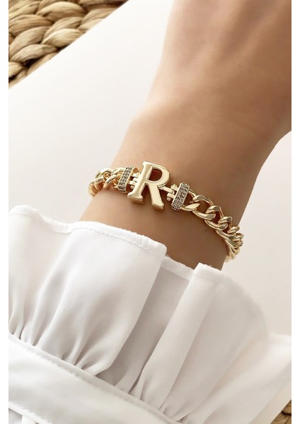 Gold R Harf Bileklik TRBILEK7717 B34003