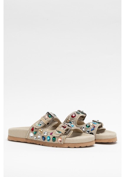 Kadın Taşlı Çift Bantlı Şık Terlik Zy 8028 Bej fiyatları