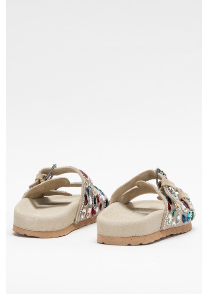 Kadın Taşlı Çift Bantlı Şık Terlik Zy 8028 Bej modelleri