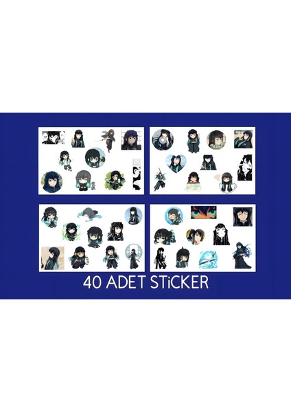 Demon Slayer Muichiro Seti 40 Adet - Anime Sticker - Parlak Sticker