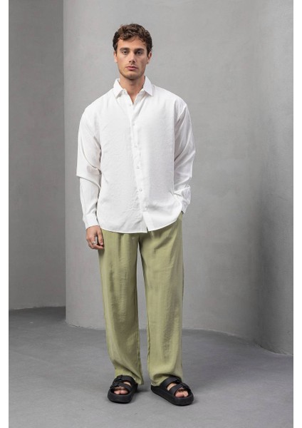 Erkek Yarım Oversize Kesim Keten Görünümlü Gömlek