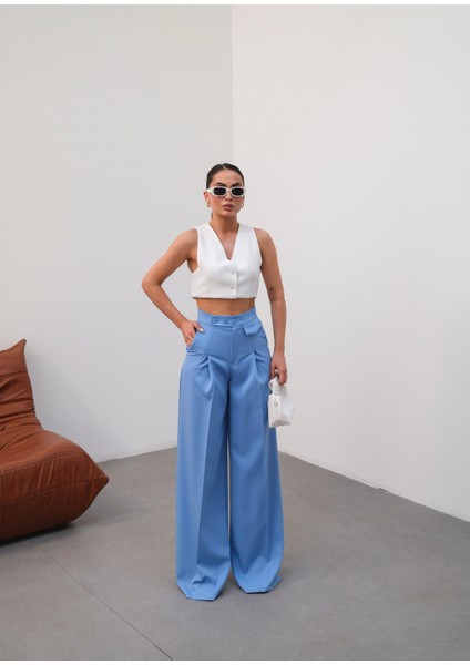 Kadın Düğme Detaylı Palazzo Pantolon