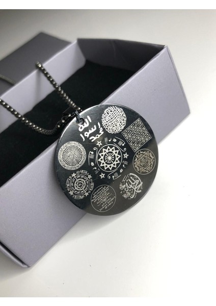Erkek Kadın Çelik Kolye - 12 Dualı Çift Koruyucu Zırh Kolyesi Celcelütiye , Nazar Duası , Rufai Gülü