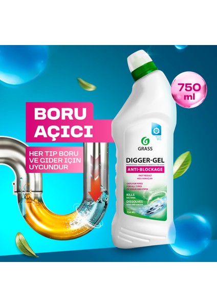 Dıgger-Gel Lavabo Açıcı - Kanalizasyon Boruları Için Alkali Temizleyici Jel (750 Ml)